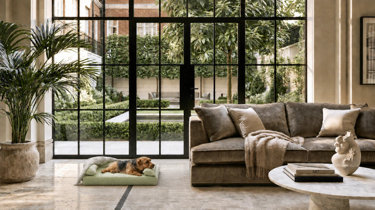 ANBERSO Royal Bed in a soft pistachio-toned interior