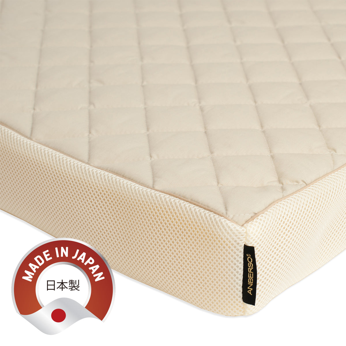 ANBERSO Royal Bed quilted surface and Made in Japan detail