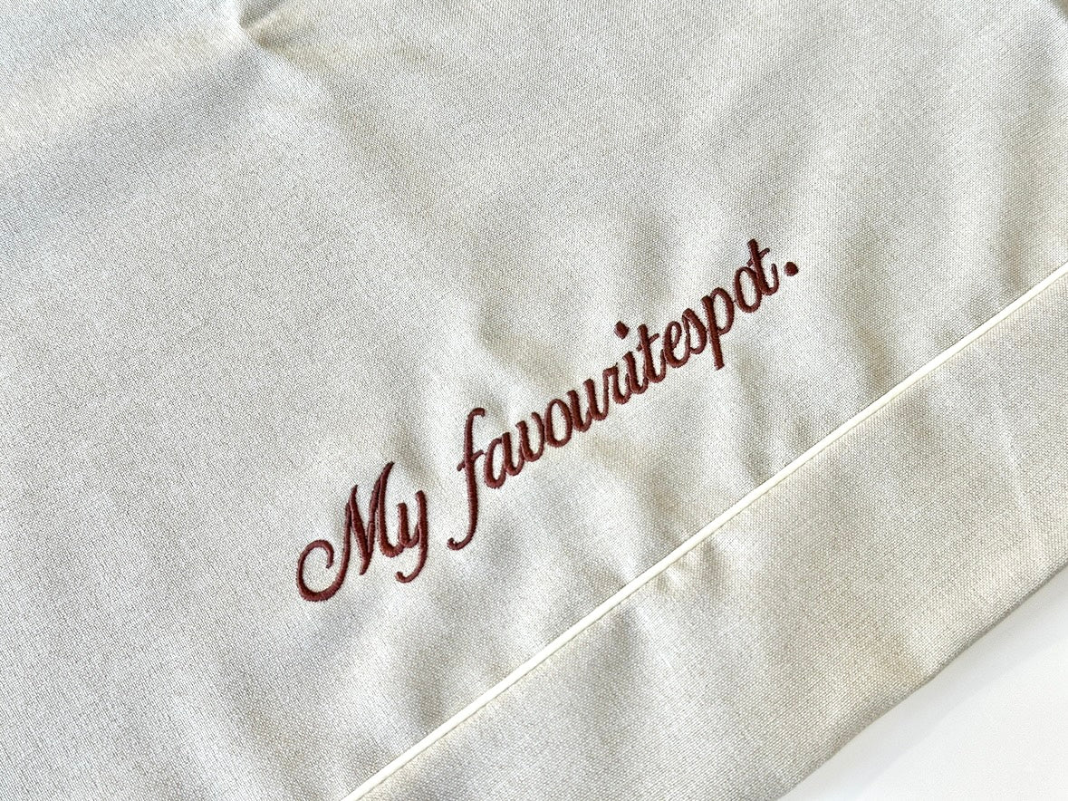 Optional script name embroidery on Cammy Beige cover